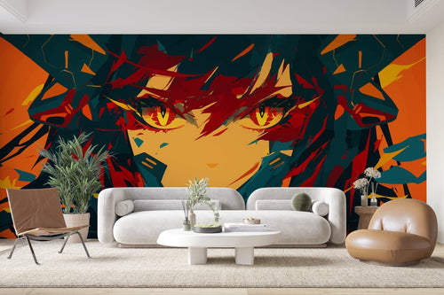 Papier Peint Anime - Regard Intense Orange et Rouge