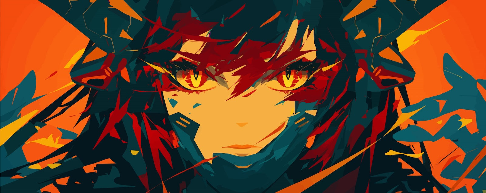 Papier Peint Anime - Regard Intense Orange et Rouge