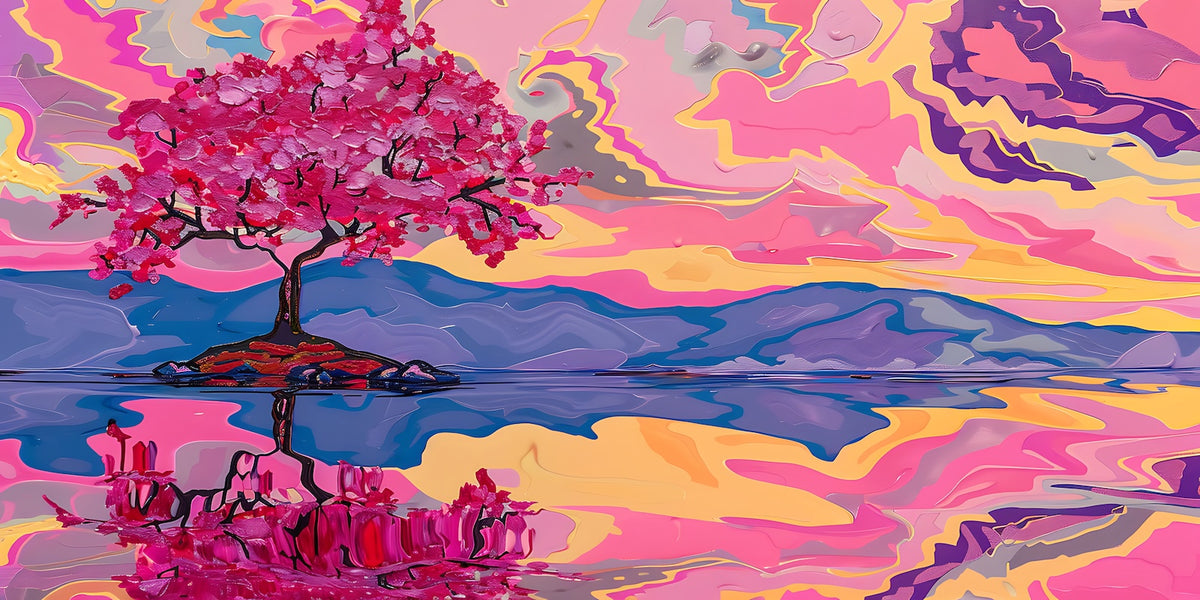 Floral Wallpaper - Violet Cherry Tree and Hot Pink