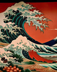 Papier Peint Japonais - Grande Vague Rouge et Verte