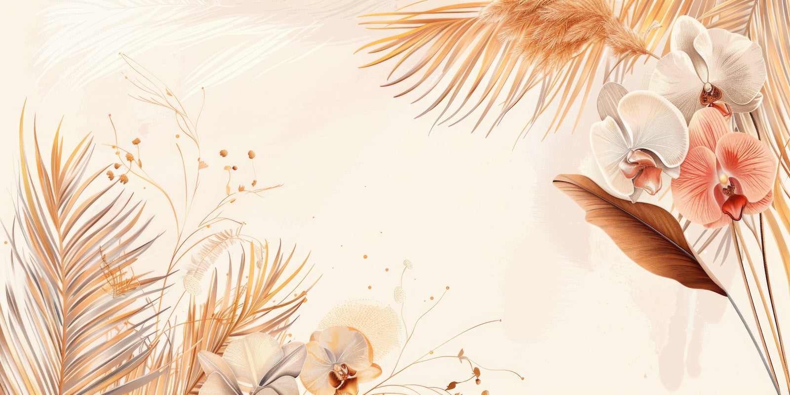 Papier Peint Floral - Plumes et Épis Beige