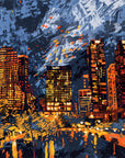 Papier Peint Illustration - Ville Nocturne Bleu et Orange