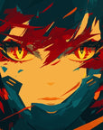 Papier Peint Anime - Regard Intense Orange et Rouge