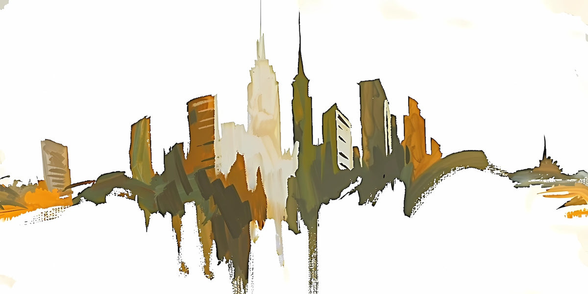 Tapet med illustration – New York i guldlinjer