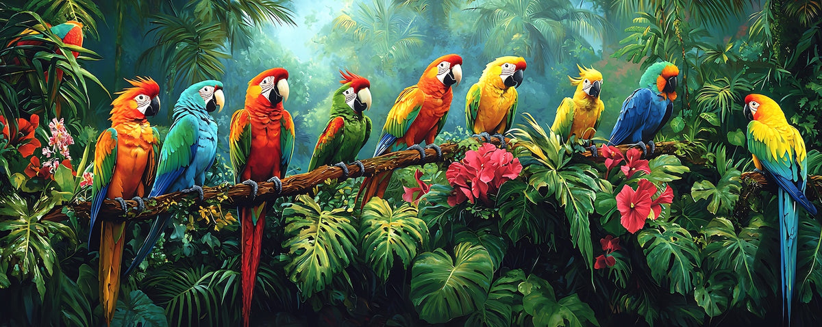 Birds & Raptors Wallpaper - Parrots on Tropical Branch