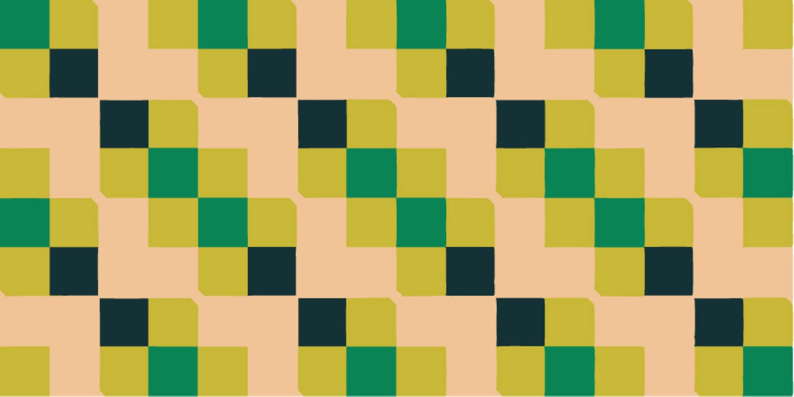 Papier Peint Géométrique - Damier Vert et Pêche