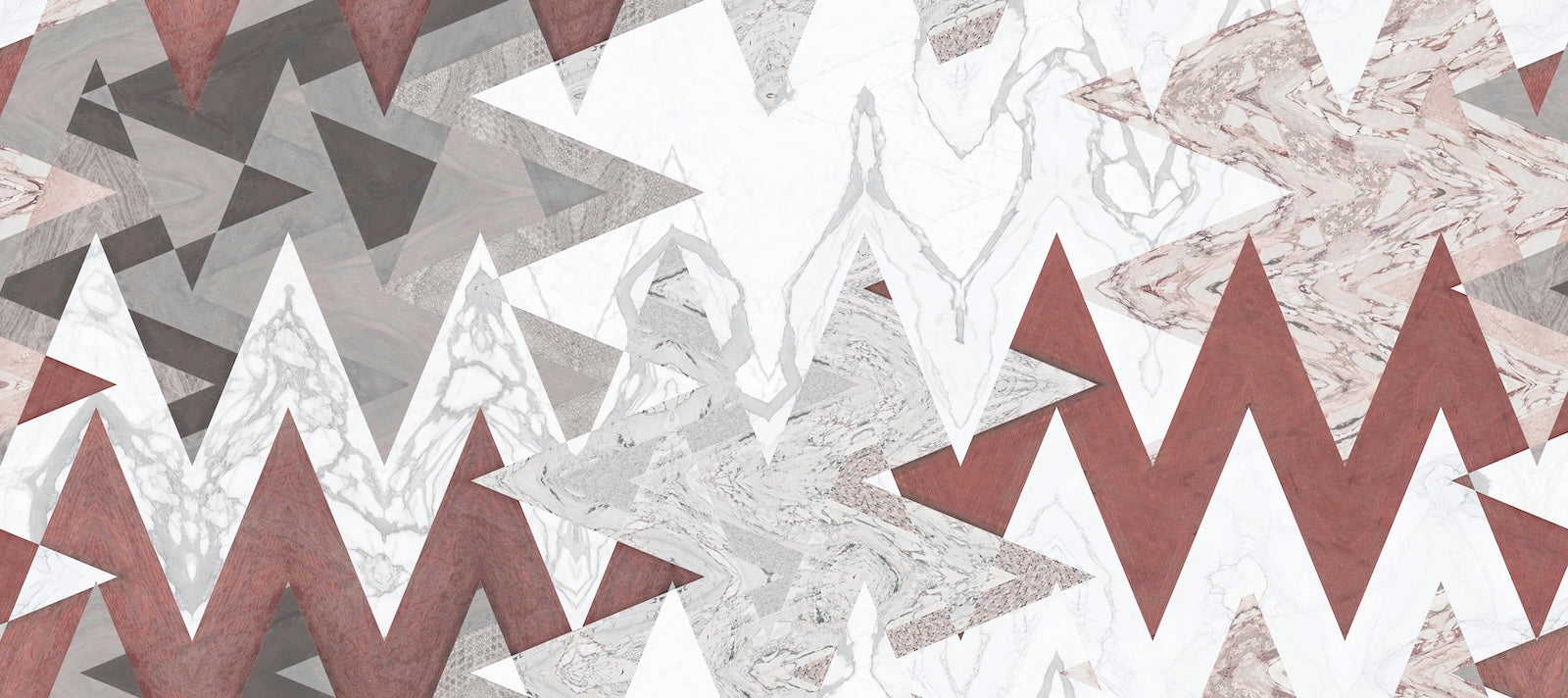 Papier Peint Géométrique - Triangles Rouge et Gris