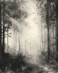Papier Peint Forêt Noir et Blanc - Brume Matinale