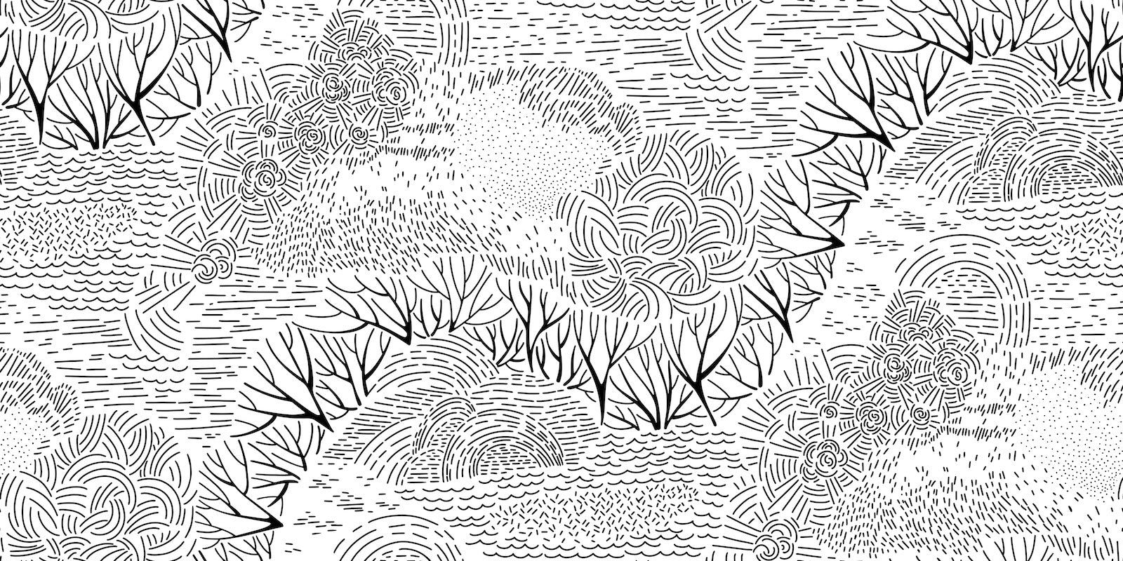Papier Peint Noir et Blanc - Motif Montagnes Abstrait