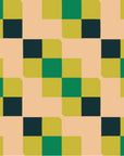 Papier Peint Géométrique - Damier Vert et Pêche