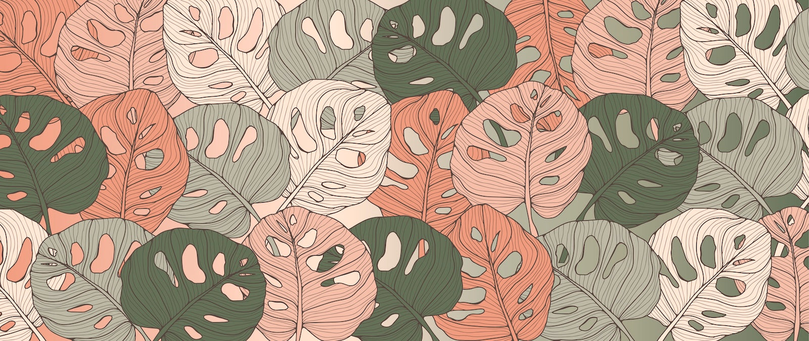Papier Peint Tropical - Feuilles Monstera Terracotta et Vert