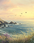 Papier Peint Paysage - Côte au Coucher de Soleil Doré