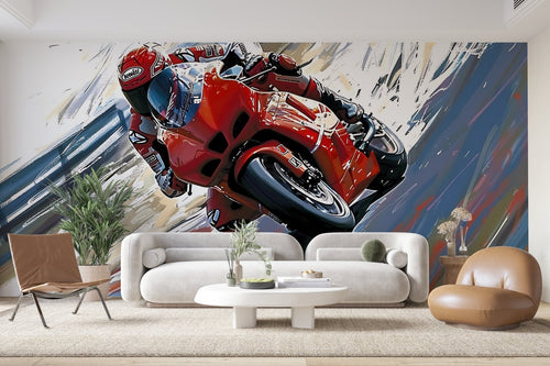 Papier Peint Moto - Moto de Course Rouge