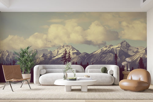 Papier Peint Montagne - Sommets Dramatiques Nuageux