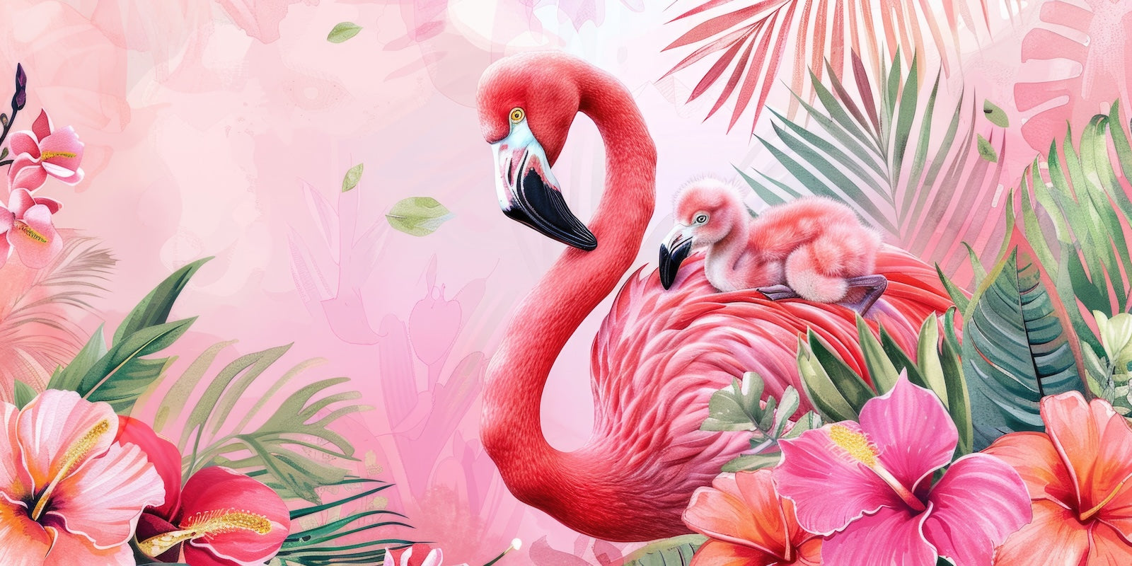 Papier Peint Animaux - Flamant Rose Illustration