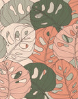 Papier Peint Tropical - Feuilles Monstera Terracotta et Vert
