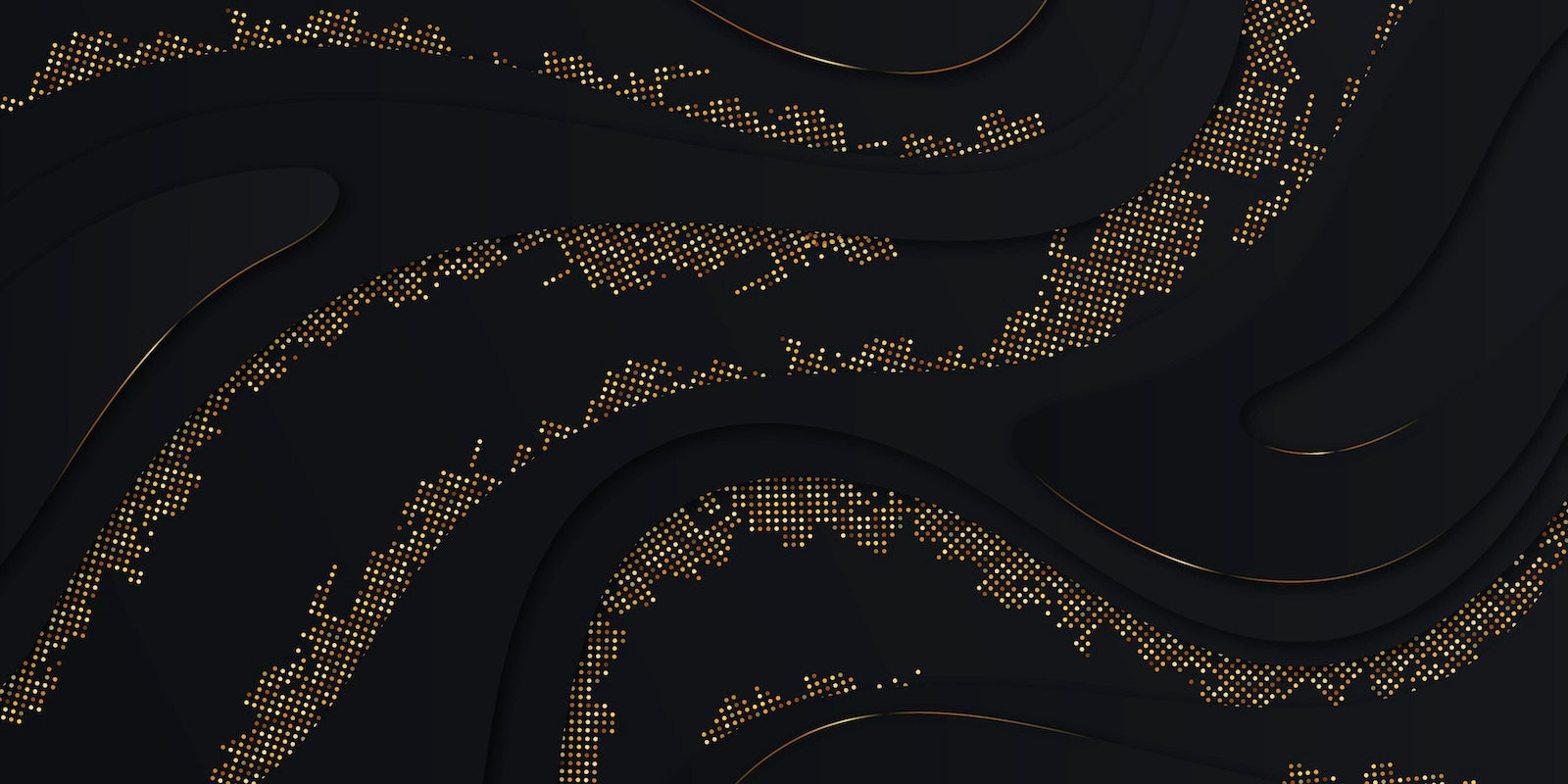 Papier Peint Abstrait - Vagues Noires et Paillettes Dorées