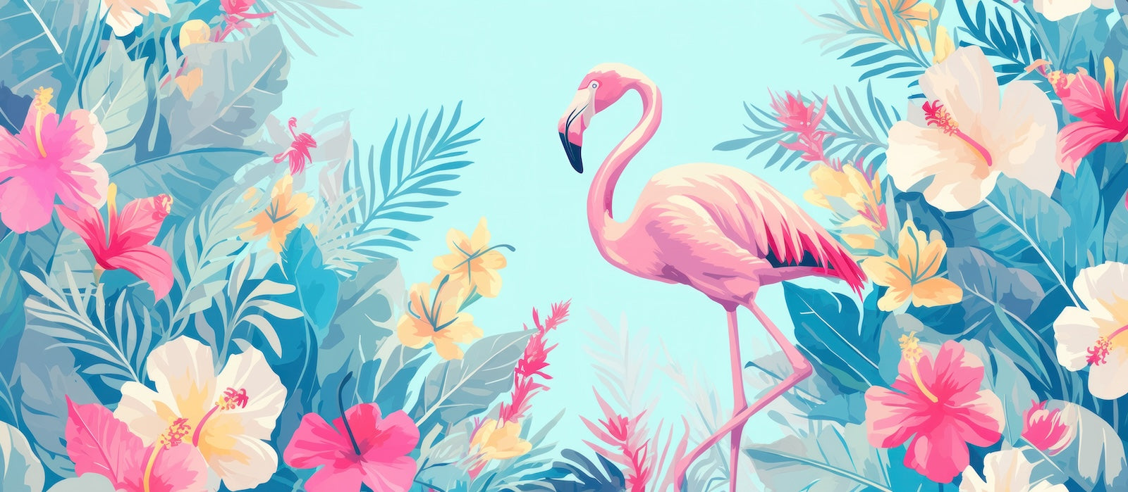Papier Peint Animaux - Flamant Bleu Tropical