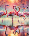 Papier Peint Animaux - Flamants Roses Alignés Pastel