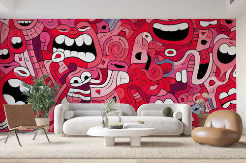 Papier Peint Pop Art - Monstres Sourires Colorés