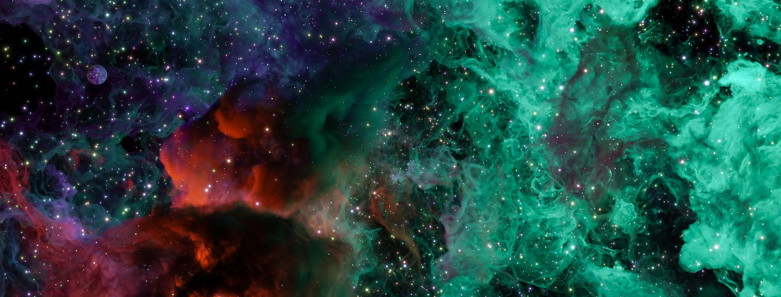 Papier Peint Espace - Galaxie Teal et Rose