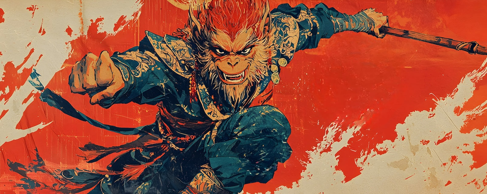 Papier Peint Samouraï - Guerrier Rouge Stylisé