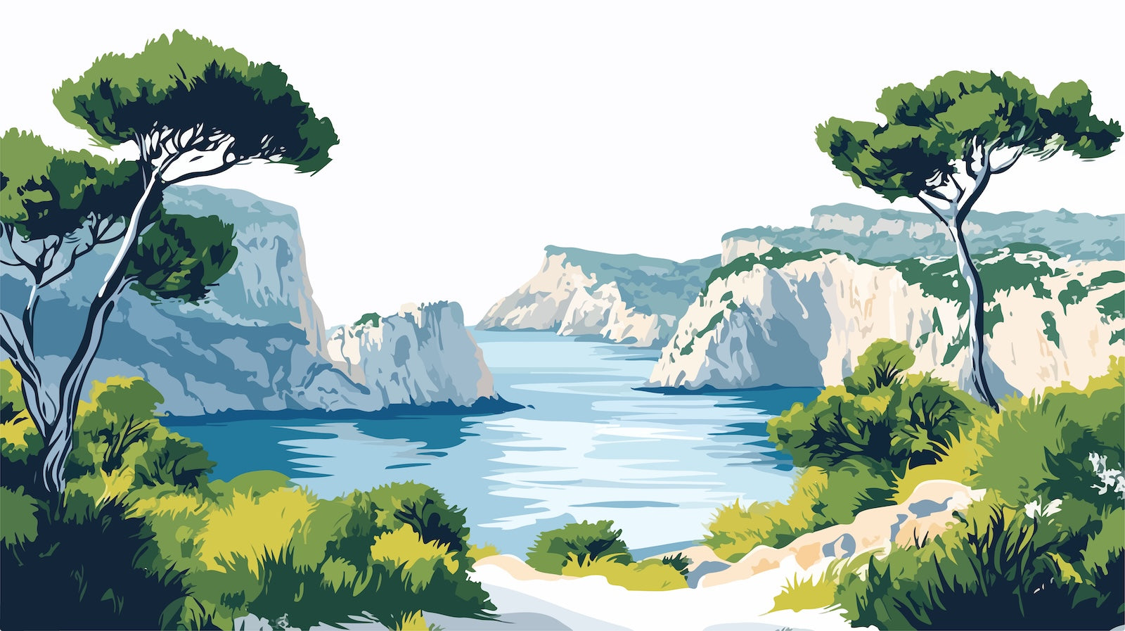 Papier Peint Paysage - Calanque et Pins Méditerranéens