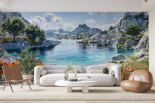 Papier Peint Tropical - Oasis Cascade Colorée