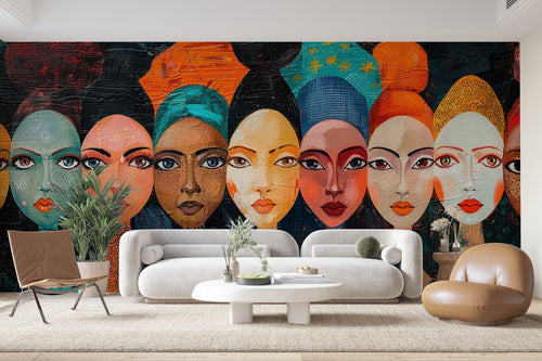 Papier Peint Pop Art - Femmes Profils Couleurs