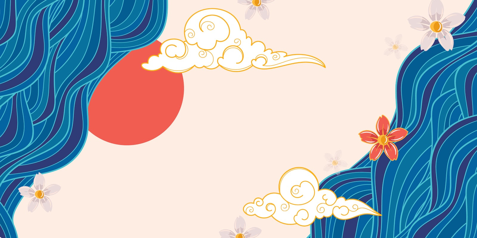 Papier Peint Japonais - Nuage Doré et Fleurs
