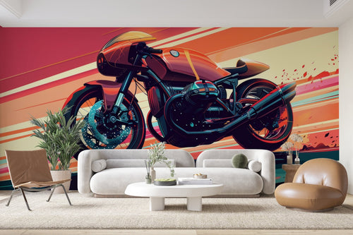 Papier Peint Moto - Chopper Vintage Coloré