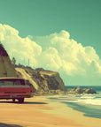 Papel tapiz retro - Coche antiguo aparcado en una playa