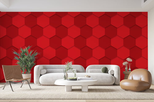 Papier Peint Texturé - Motif Alvéoles Rouge