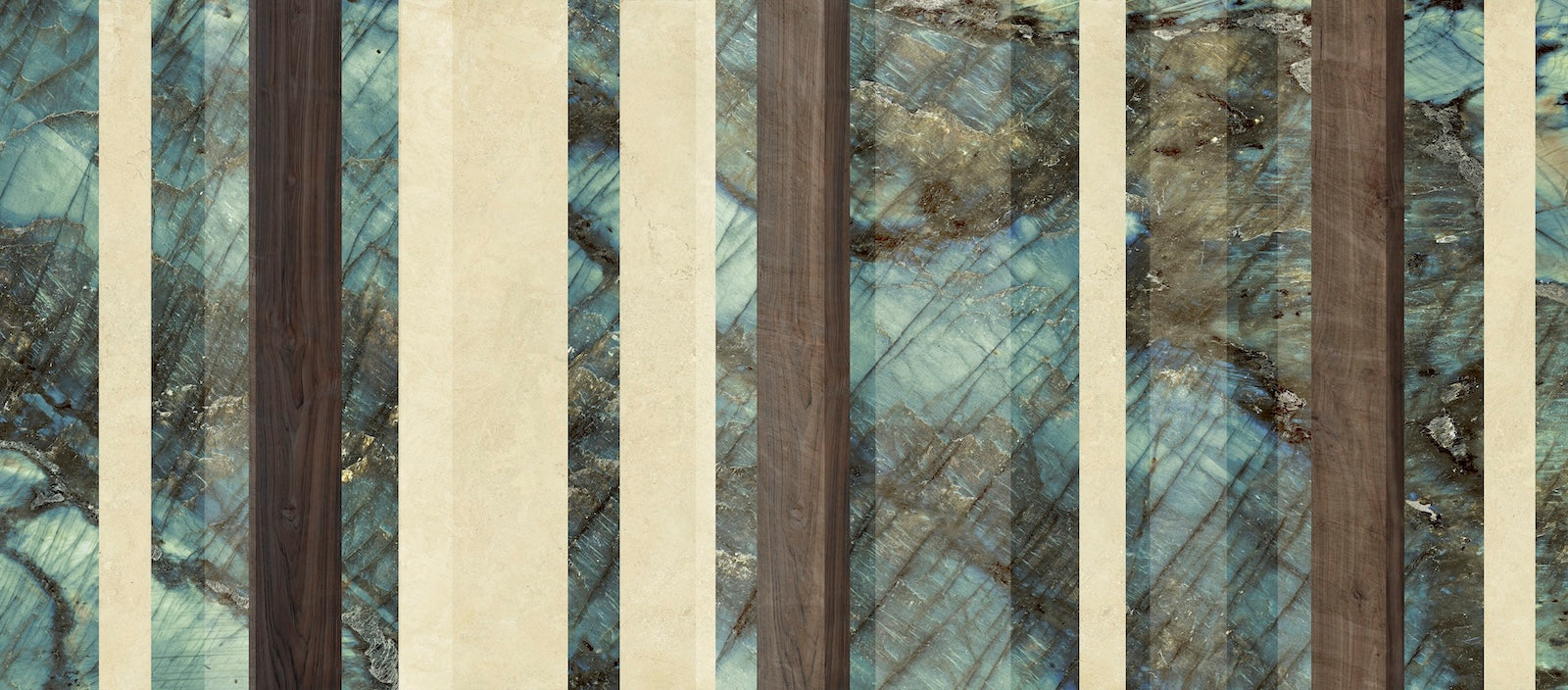 Papier Peint Bois - Planches Verticales Turquoise et Beige