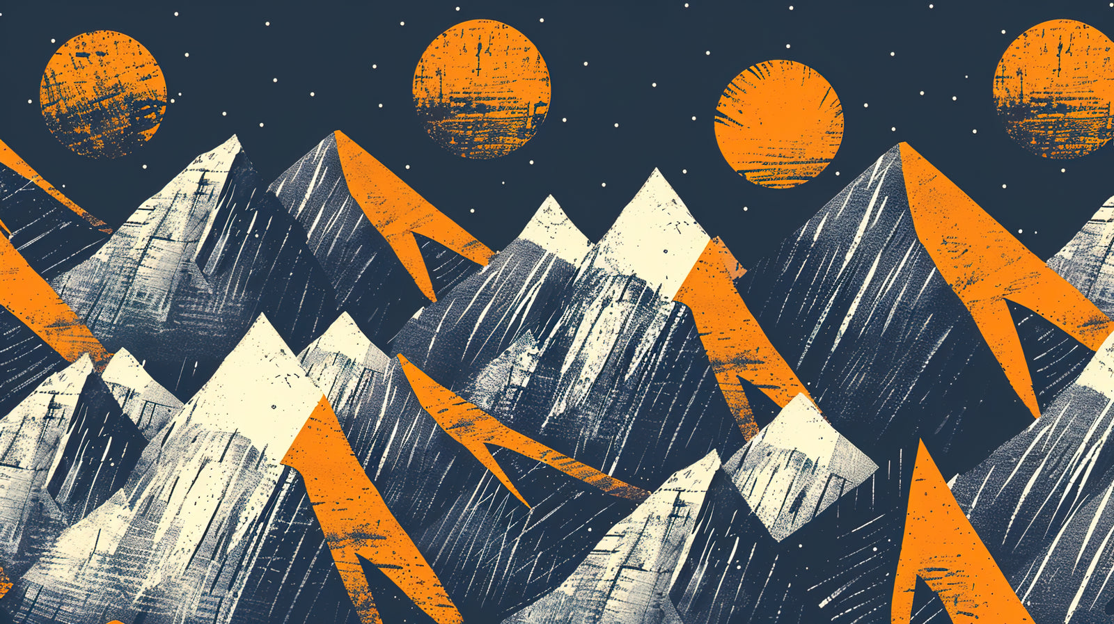 Graphic Wallpaper – Abstract Mountains and Orange Moons