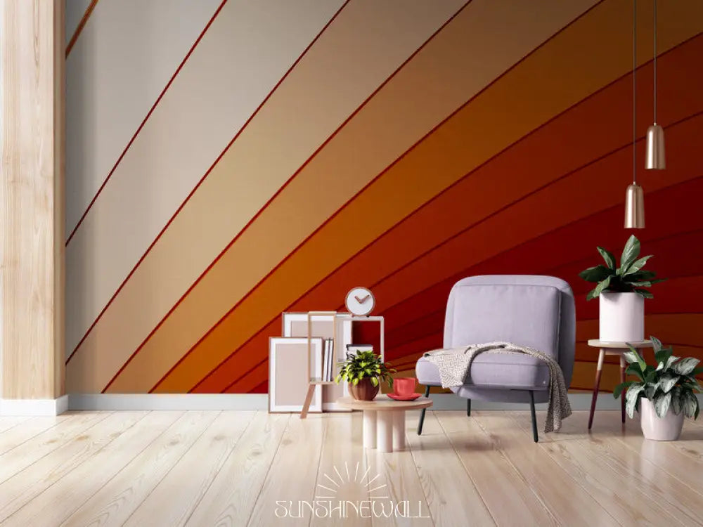 Papier Peint Abstrait - Arc-En-Ciel Rouge Orangé