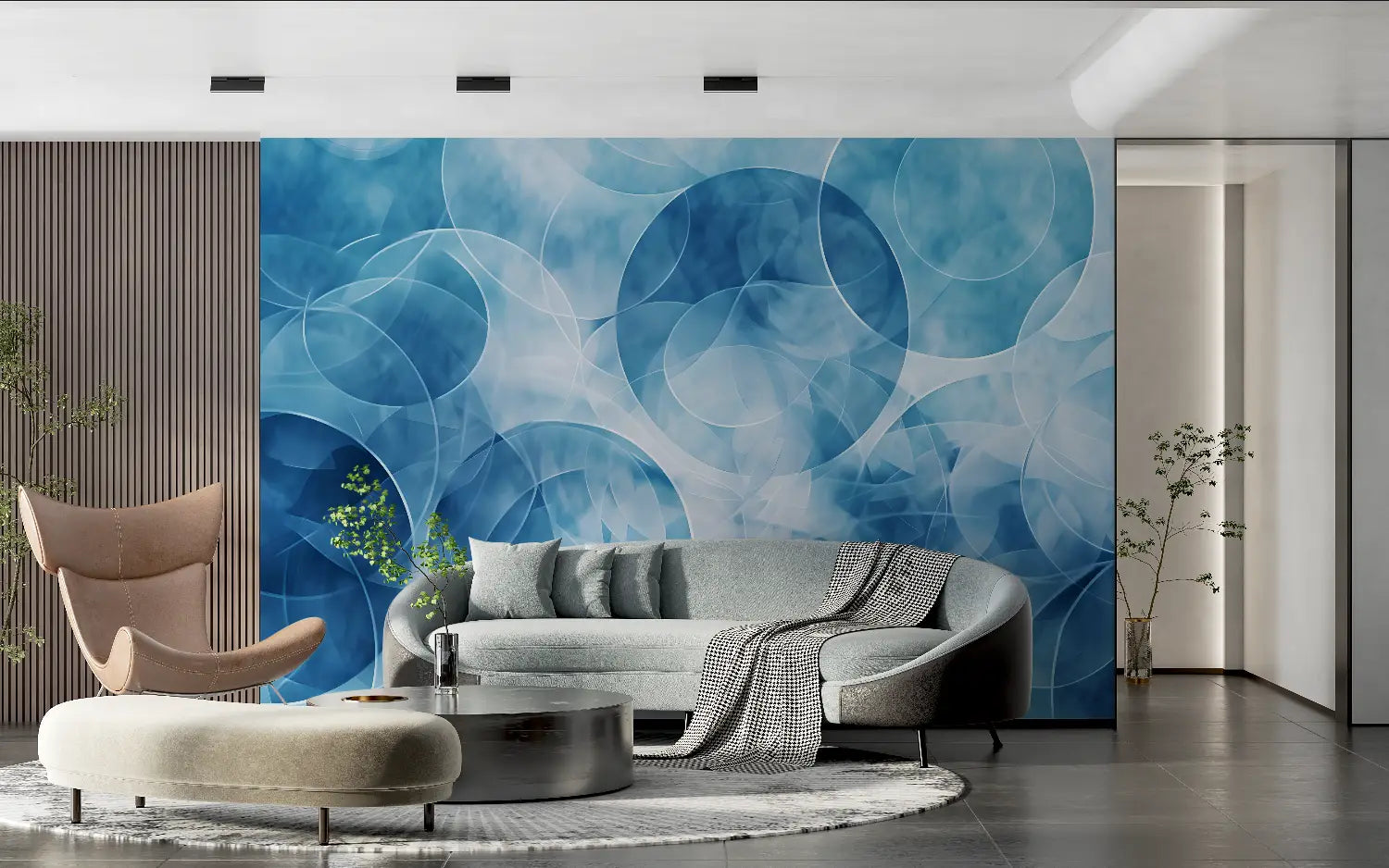 Papier Peint Géométrique – Cercles Flottants Bleus