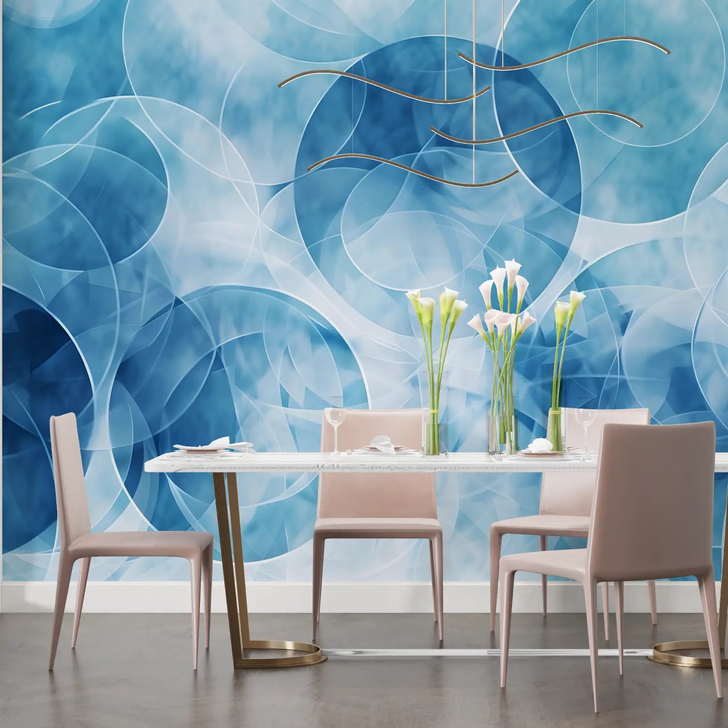 Papier Peint Géométrique – Cercles Flottants Bleus