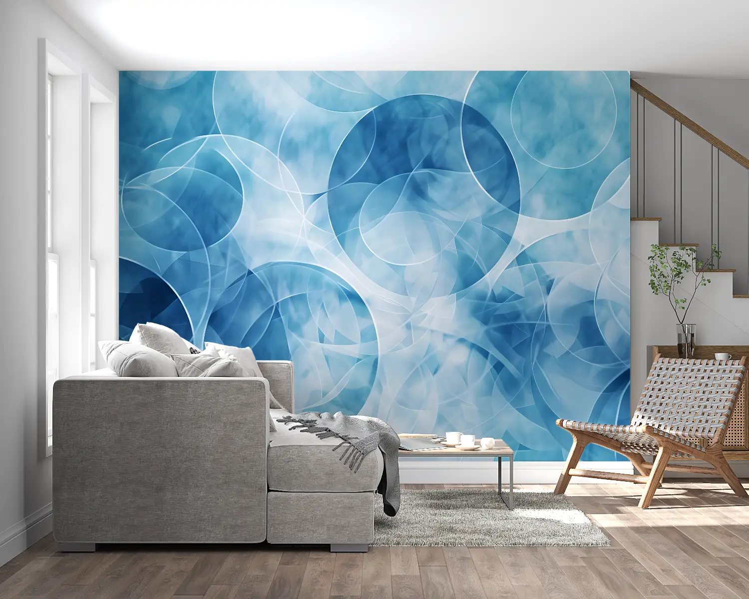 Papier Peint Géométrique – Cercles Flottants Bleus