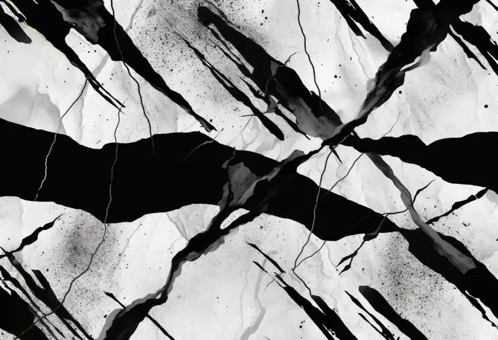 Papier Peint Abstrait - Craquelure Noir Et Blanc