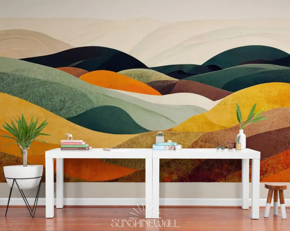 Papier Peint Abstrait - Montagnes En Couleurs Vibrantes