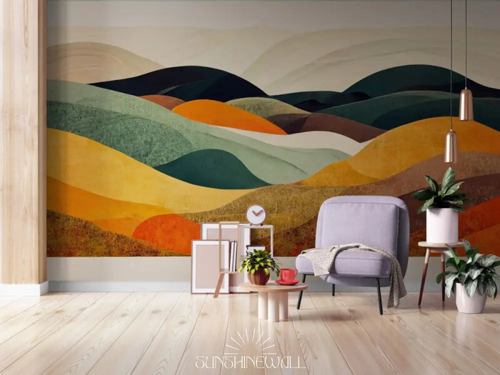 Papier Peint Abstrait - Montagnes En Couleurs Vibrantes