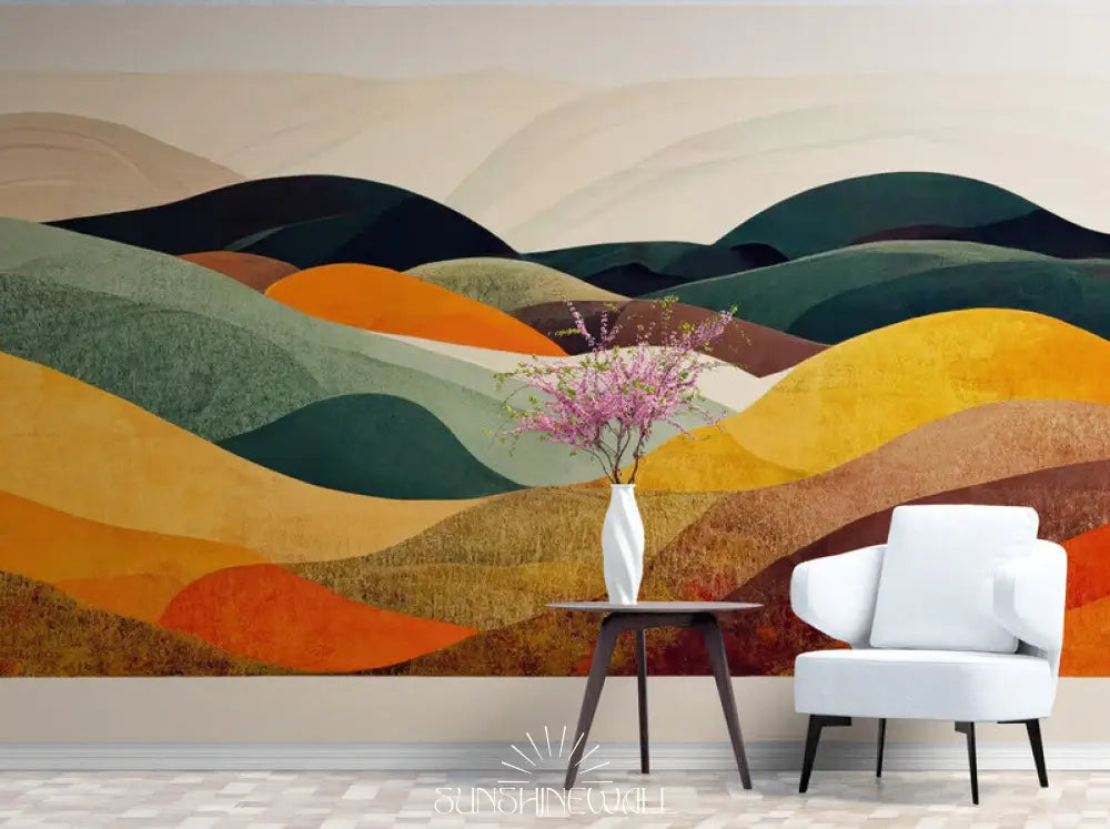 Papier Peint Abstrait - Montagnes En Couleurs Vibrantes