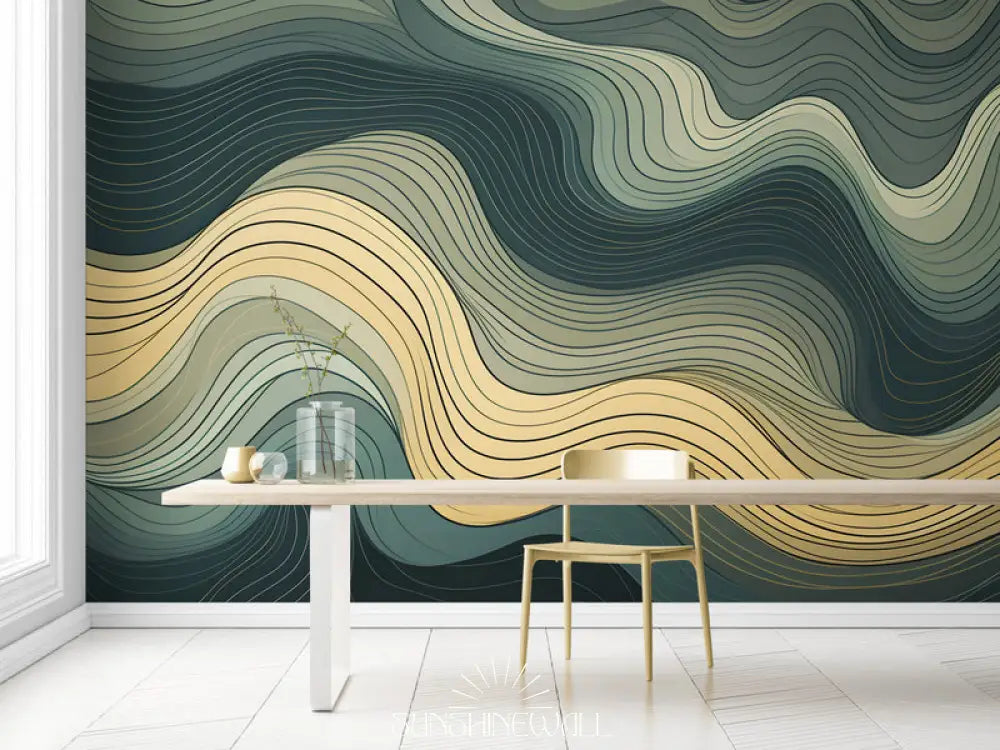 Papier Peint Abstrait - Vagues Jaunes Et Vertes