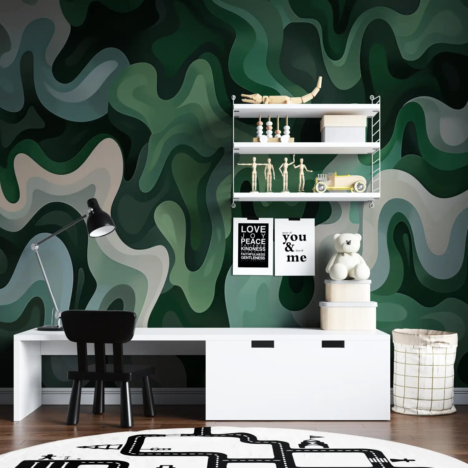 Geometric Wallpaper - Green Wavy Abstraction