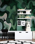 Papier Peint Géométrique - Abstraction Ondulée Verte