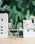 Papier Peint Géométrique - Abstraction Ondulée Verte