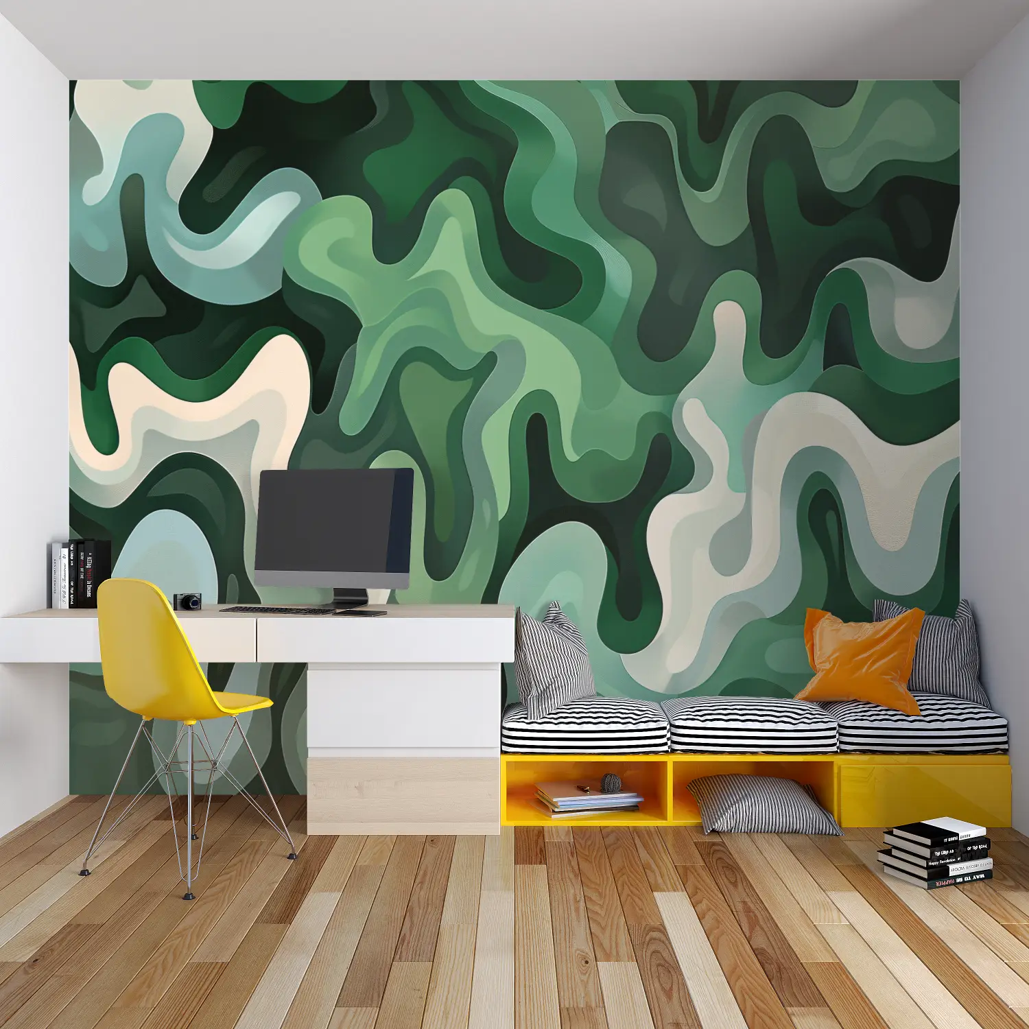 Geometric Wallpaper - Green Wavy Abstraction