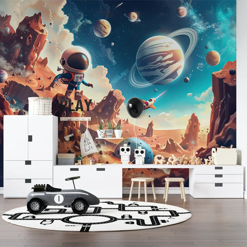 Kinder-Tapete - Astronaut und Planeten im Weltraum