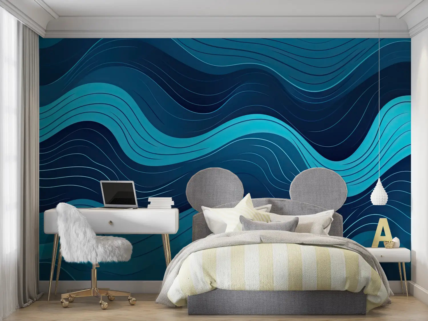 Geometric Wallpaper - Modern Blue Waves